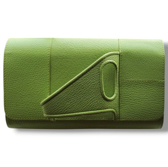 PERRIN PARIS L'ASYMETRIQUE Glove Clutch Green Calfskin Leather Clutch - Picture 5 of 17